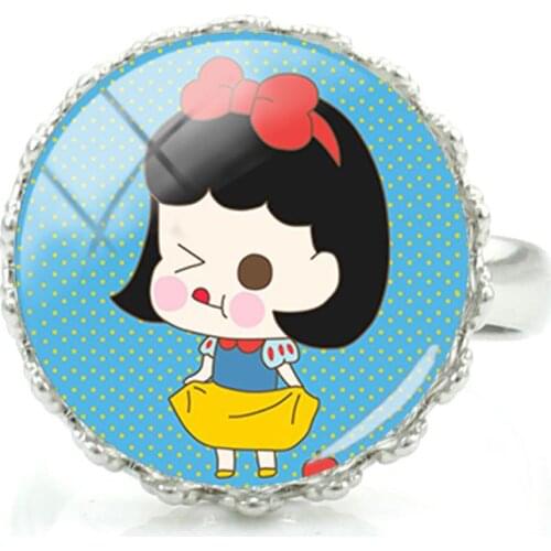 Disney Princess Ring Cute And Interesting Jewelry Adjustable Size Ring Fashion Glass Art Painting Ring Photo Jewelry