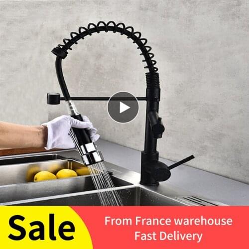 360 Rotating Kitchen Faucet 2 Outlet Water Tap Pull-out Sprayer Bathroom Tap Hot Cold Water Mixer Tap Spring Kitchen Fixture HWC