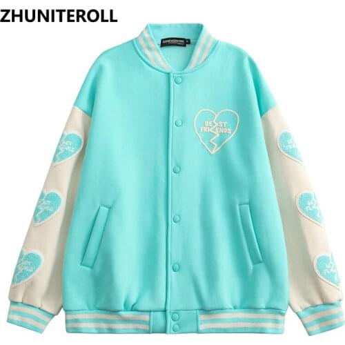 Harajuku Broken Heart Patchwork Jacket Men 2021 Button Bomber Baseball Coats Fashion Streetwear High Street Autumn Tops Clothing