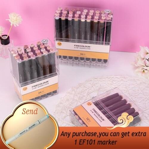 Finecolour EF103 Art Markers 12/24/36 Skin Colors Double-headed Soft Brush Professional Alcohol Based Sketch Drawing Markers Pen