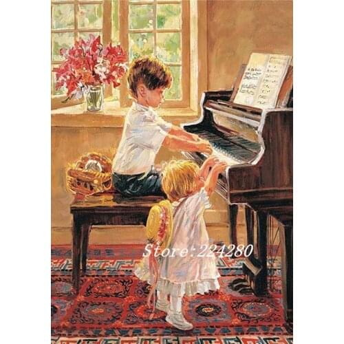 Cute Child playing piano Needlework, Cross stitch kits Stylish for Embroidery,Patterns 14CT DIY Handmade