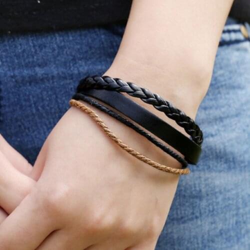 Multilayer Leather Bracelet Men Bangles For Men Cowhide Braided Multi Layer Wrap Bracelet pulseras para hombre