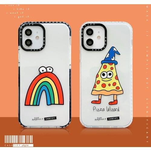 Fashion Cute Cartoon Pizza Rainbow Bridge Art Abstract Soft Cover Phone Case for IPhone 12 11 Pro X XS Max XR 6 7 8 Plus SE 2020