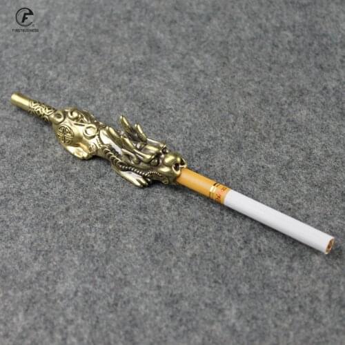 Fashion Copper Money Dragon Head Cigarette Holder Brass Finger Clip Father Men Slim Cigarettes Smoking Accessories Smoker Gift