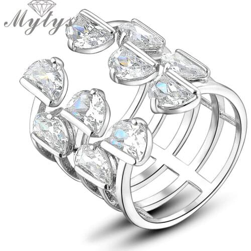 Mytys Fashion Tendy open cuff ring 1 finger adjustable size Crystal CZ ring for women R880