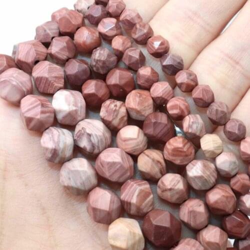 Natural Stone Faceted Red Wood Jaspers Loose Spacer Beads For Jewelry Making DIY Bracelet Necklace Accessories Material 6/8/10mm