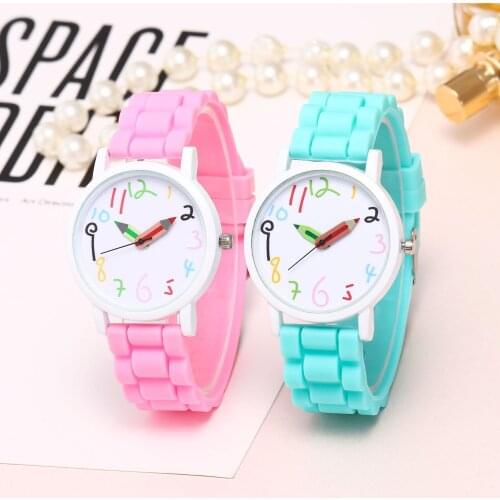 2021 New Fashion Children Kids Trendy Arabic Numerals Pencil Analog Display Quartz Wrist Watch Kids Children relogio Feminino
