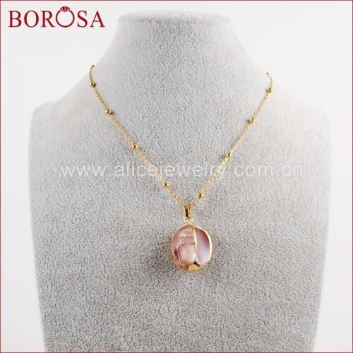 BOROSA 5/10PCS 16" Trendy Gold Color Trim Natural Cowrie Shell Pendant Necklace Jewelry for Women Girls as Gift G1609-N