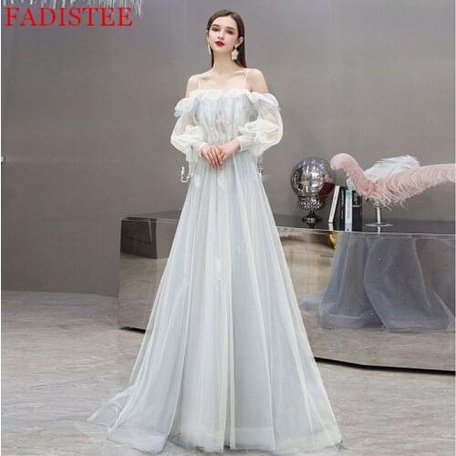 Sexy Boat Neck Lace Elegant Long Evening Dress Prom Party Robe De Soiree Puffy Sleeves Longue Formal Dress Simple Robe De Soiree