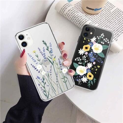 Transparent Flowers Leaves Clear Phone Case For iPhone 11 12 X XR XS Max 6S Plus 7 8 Plus SE 2020 Soft Silicone TPU Back Cover