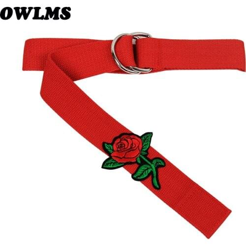 New women high quality handmade embroidery rose flower belts for jean girl luxury knot canvas belt straps ceintures long casual