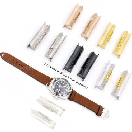 CARLYWET 20mm Silver Gold Black Rose Gold Solid Curved End Link For Rolex Submariner Daytona GMT Watch Band Rubber Leather
