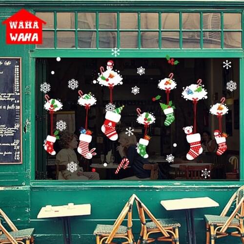 Christmas Stickers Decorations Glass Window Sticker PVC Electrostatic Stickers Christmas Ornaments Decorations For Home Wall