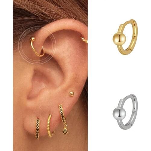 YUXINTOME 925 Sterling Silver Circle Beads Simple Huggies Hoops Earrings for Women Luxury Rock Punk Earring fashion Jewelry