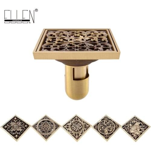 Vidric 10*10cm Euro Style Antique Brass Bathroom Shower floor Drain Wire Strainer Art Carved Cover Waste Drainer ELD212