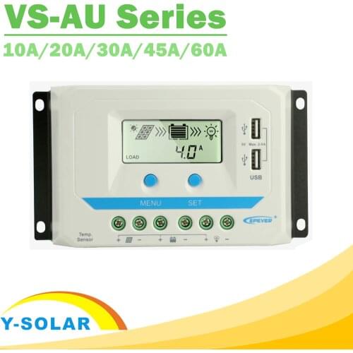 EPever PWM 10A/20A/30A/45A/60A Solar Charge Controller VS-AU Series Backlight LCD Dual USB PV Charger Regulator for Solar Home