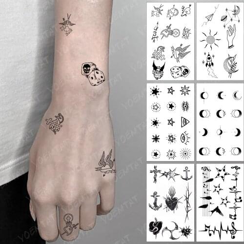Waterproof Temporary Tattoo Sticker Small Lucky Skull Dice Flash Tatoo Angel Love Finger Wrist Fake Tatto For Body Art Women Men