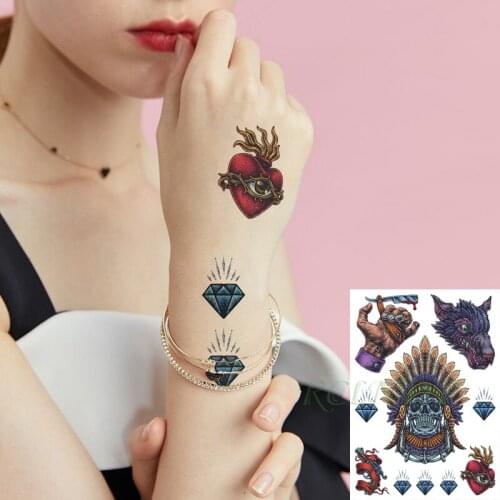 Waterproof Temporary Tattoo Sticker Totem Feather Hat Skull Head Wolf Diamond Flash Tatoo Fake Tatto Hand Arm Art for Men Women