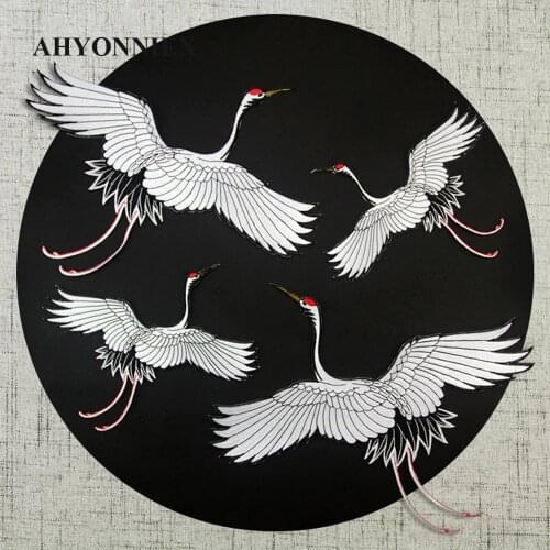 AHYONNIEX Red-crowned Crane Embroidery Sew Iron on Patch Badge Clothes Fabric Transfers Lace Trim Applique Bird DIY Accessories