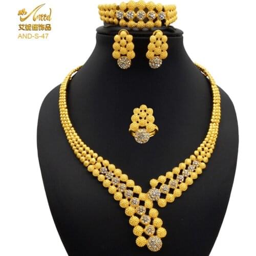 ANIID Jewelry Sets For Women Necklace Wedding Bridal Womens Bracelets African Gold Ring Flower Earring 24KGold Dubai Ethiopian