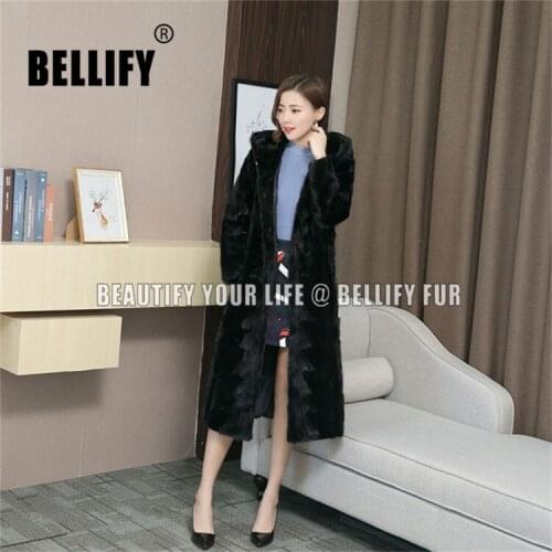 Luxury Christmas Gift Ladies Long hooded warm Real natural Mink fur trench coats