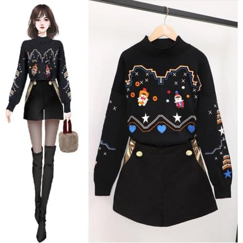 Plus Size Womens Autumn and Winter New Knitted Sweater Suit Womens Thin All-match Casual Pants Shorts Two-piece Suit