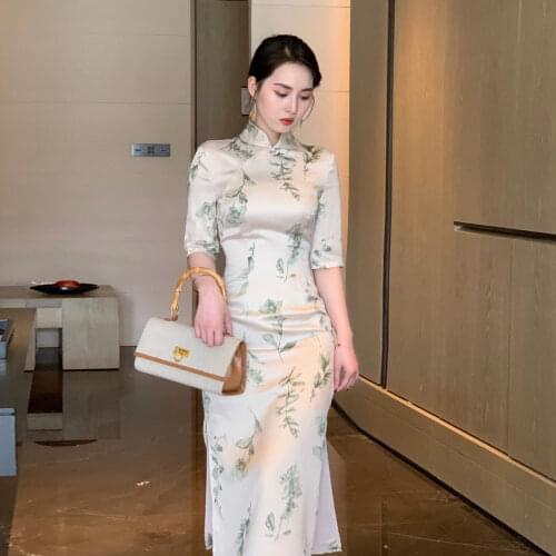 New Cheongsam Tea Break Young Style Sweet Elegant Qipao Dress 2021 Summer Improved Floral Women Dress