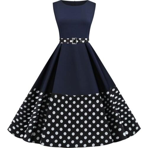 Summer Dress Women 2021 Retro Vintage Party Dress Casual Sleeveless Elegant Black Dot Print Rockabilly Dress Vestidos New