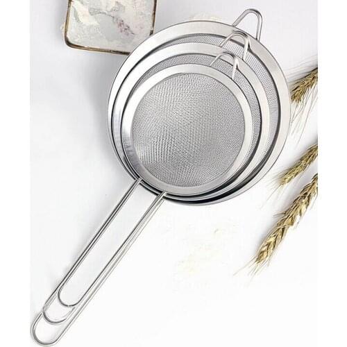 3PCS Kitchen Mesh Stainless Steel Strainers Stainless Steel Hand Oil Spoon Mesh Oil Strainer Flour Sifter Sieve Colander