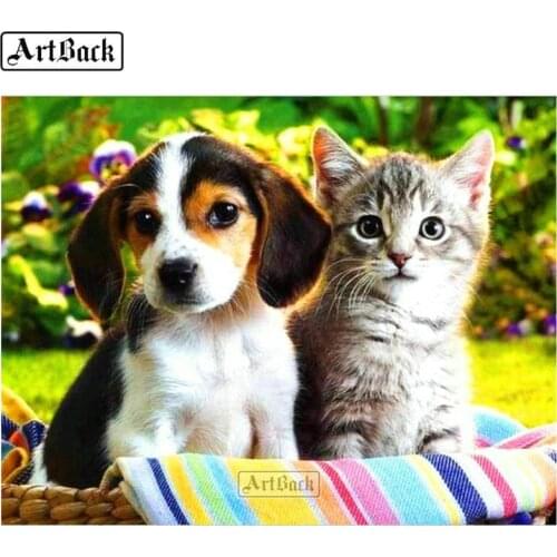 5d full square / round diamond painting cat and dog animal pattern 3d diamond mosaic sticker embroidery
