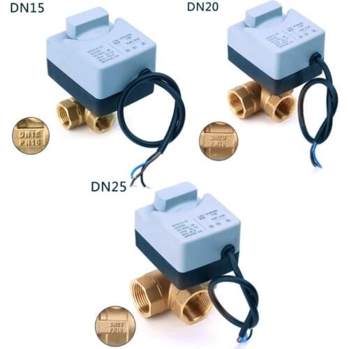 AC220V 3-way Electric Motorized Ball Valve Three-wire Two Control For Air Conditioning