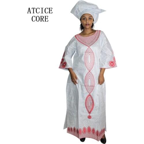 AFRICAN DRESSES FOR WOMAN BAZIN RICHE EMBROIDERY DESIGN LONG DRESS WITH SCARF