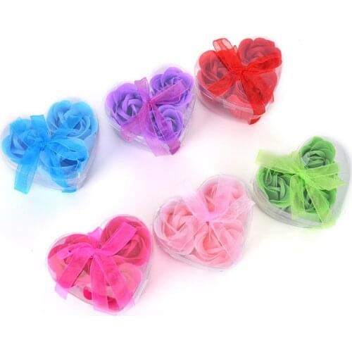 3PCS Scented Bath Body Heart Rose Petal Wedding Gift Favor Colors Flower Soap