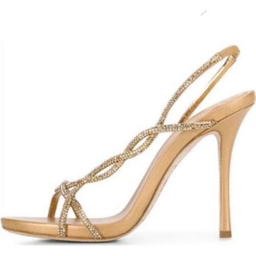 Bling Bling Rhinestone Snake Crossed Strap Sandals Side Cut Out Open Toe Shoes Gladiator Zapatos Summer Wedding Crystal shoes
