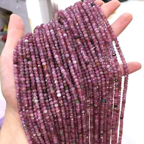 Small Faceted Beads Natural Stone Beads Section Red Tourmaline Round Jewelry DIY Bracelet Necklace Accessories Size 3x4mm