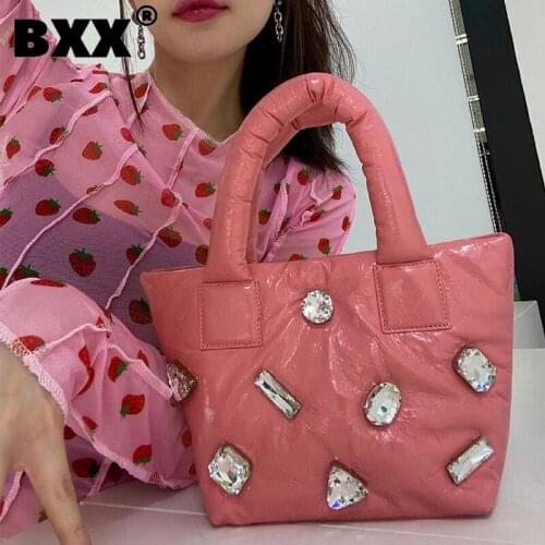 [BXX] Woman New Diamonds Handbag PU Leather Personality All-match For Ladies Elegant Top-handle Fashion Tide Winter 2021 GF0428