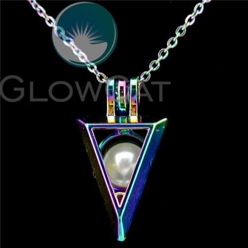 C838 Rainbow Colors Triangle Beads Cage Essential Oil Diffuser Stone Pearl Cage Locket Necklace Kids Girl Friend Gift