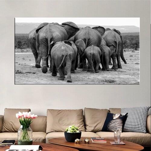 Black and White Group Elephants Animals Modern Wall Pictures Art Vintage Elephants Family Poster Prints Paintings Home Decor