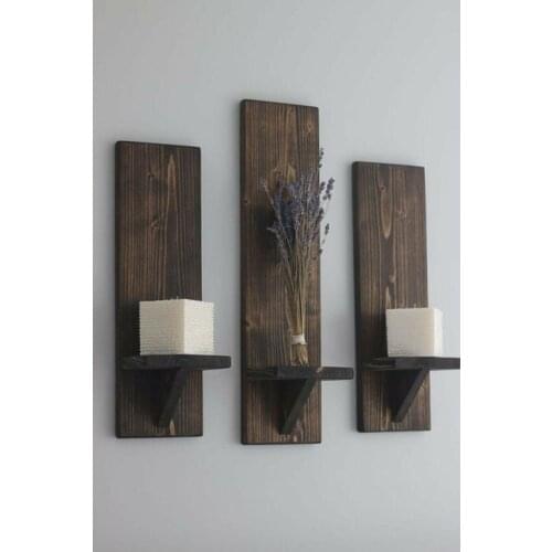 3-Set Decorative Natural Wood Wall flower shelf, balcony wall shelf candle plant bottles home decor rustic Boho-chic design