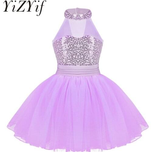 Kids Girls Ballet Tutu Dress Ballerina Dress Kids Dancewear Sleeveless Mesh Splice Sequins Ballet Dance Gymnastics Leotard Dress