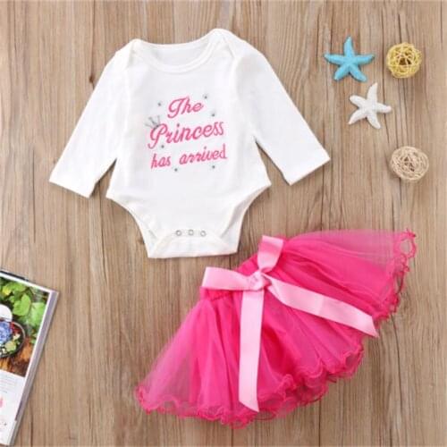 Newborn Baby Girl Clothes Romper Long Sleeve Letter Top + Tutu Dress Voile Skirts 2pcs Outfits Set