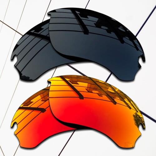 E.O.S 2 Pairs Black & Fire Red Polarized Replacement Lenses for Oakley Si Speed Jacket OO9228 Sunglasses