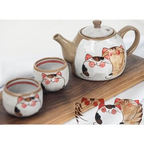 Plutus Cat Coffee Sets Creative Cartoon Tea Pot Cup Ceramic Home Milk Mugs Cute Japanese Teapot 1 Pot and 2 Cup