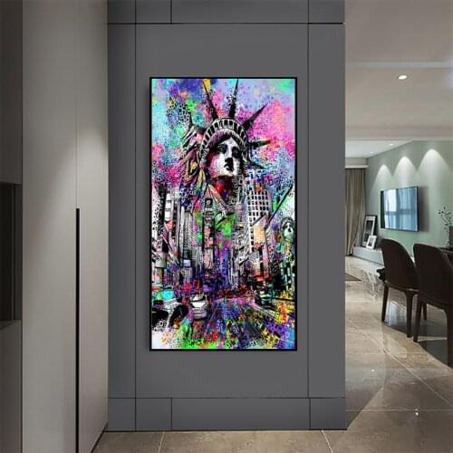 Colorful Street Graffiti Art Canvas Painting Abstract Statue of Liberty Posters Prints Wall Art Picture for Living Room Decor