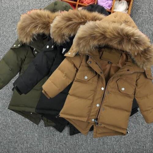 New Boutique 1-5Y New Parker Hodded Solid Faux Fur Collar Zipper Waist Drawstring Jacket Kids Boys Winter Coat Clothes for Babys