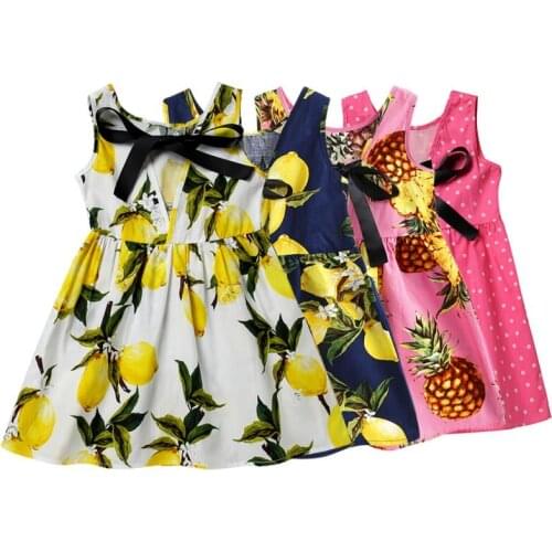 Summer Lovely Kids Girls Dress Dress Vestidos Cute Sleeves New Printing Pattern Cotton Blend Children Kids Teens Bow Cartoon