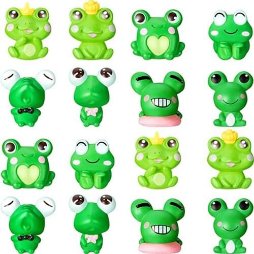 16Pcs Cute Frog Miniature Figurines Mini Garden Frog Ornaments Animals Model Fairy Garden Miniature Moss Landscape DIY Craft