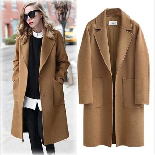 Fashion Solid Winter Woolen Coats For Women Double Breasted Overcoat Turn-down Collar Slim Outerwear Female Trench Coat CL49