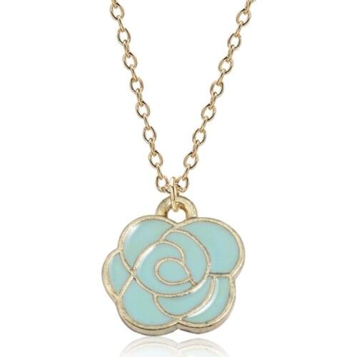 Fashion Cute Girls Rose Necklace Women Korea Style Gold Color Enamel Flower Pendant Necklace Female Collar Jewelry Party Gift