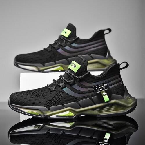 2021 Summer Men Reflective Running Shoes Breathable Mesh Sneakers Trendy No-slip Hard-wearing Jogging Shoes Training Zapatillas